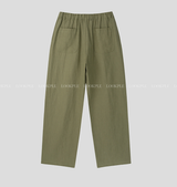 No-Mace Back Banding Two-Tuck Linen Wide Pants