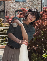Roy openwork short sleeve collar knit
