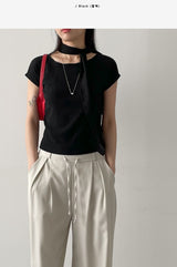 Pleated Tie-neck Short Sleeve T-shirt