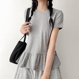 Dot Hem Frill Short-Sleeved Long T-Shirt (4 colors)