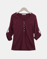 Hiel V-Neck Roll-Up 7-Sleeve T-Shirt