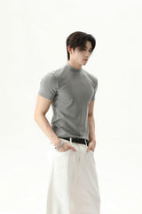 Mock Neck Fitted Short Sleeve Tee