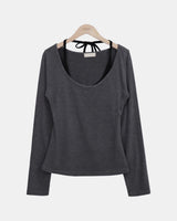 Eve Halter Layered Long-Sleeve T-Shirt