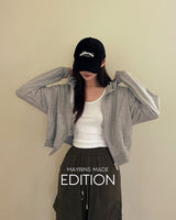 Rib cropped hooded zip-up