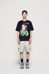 24FW ヘッドセットボーイレタリングベビーフェイス半袖Tシャツ ブラック