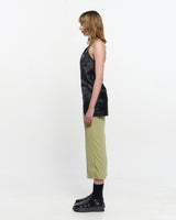 シャーリングレイヤードスリットスカート _ OLIVE GREEN