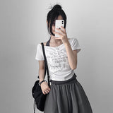 ホルターネック ボタン シャーリング オフショルダー ショートスリーブ Tシャツ (3 colors)