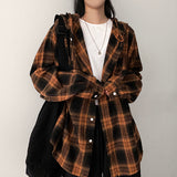Tring Oversized Fit Tartan Checkered Hooded Shirt