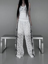 lace ribbon white pants