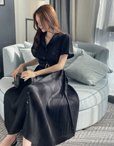 Oleun Pleated Long One Piece (Belt Set)