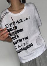 Bonju-Hi Letter Semi-Cropped Basic Fit T-Shirt 5color