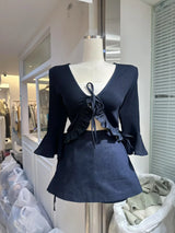 Ruffle Around Tie Up Top - 2 colours