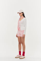 Logo Muffler V-neck Top Pink