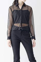 Ribbed crop see-through shirt