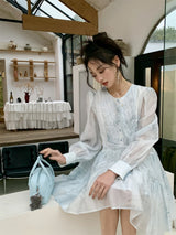 Lanna Sky Blue Cloud Pleated Dress