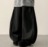 Terry Fleece side pin tuck incision string wide pants