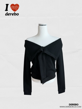 Black Off-Shoulder Cover Long Sleeve T-Shirt