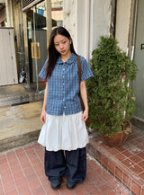 26SS★ [BAONHAUS]クルーネンリネンチェック半袖シャツブラウスlouse