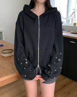 Beck Eyelet Sleeve Waffle Hood Zip-Up