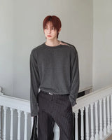 Roda Ribbed Diagonal Zipper Long Sleeve T-shirt