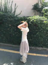 mile button layered skirt