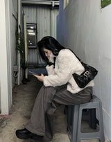 Black Belt Cozy Fur Jacket