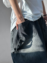 Johnsy Carpenter Balloon Fit Elastic Waist Denim Pants 3color