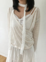 Wrap loose fit shirring hooded knit (4c)