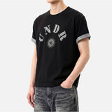 ロールアップスリーブクロップド半袖Tシャツ クラックソーラー ブラック