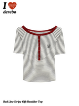 Red Line Stripe Off-Shoulder Top