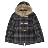  REGION MOTORS CLUB FAKE FUR CHECK DUFFLE COAT