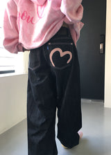 PINK HEART WIDE DENIM