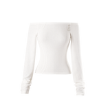 Curve Button Off-Shoulder Tee [White]