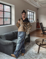 Blurry pattern hooded fur jumper