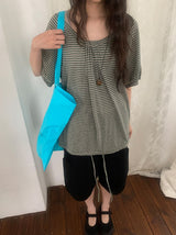 ソハUネックボーダーストラップ半袖Tシャツ