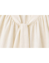 Leonie V-Neck Cape Tie Button Blouse Ivory