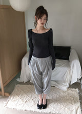 ユーロ ボートネック テンセル シアー ルーズフィット ロングスリーブ Tシャツ