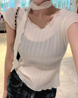 Aon Pleated Blouse & Tie Set