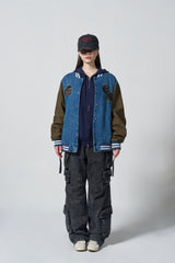 Overpatch Denim Varsity Jacket - KHAKI