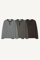 Striped Henley neck long sleeve knit