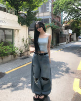 パヴェ ヴィンテージ ダメージ バルーン デニム パンツ