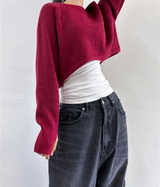 (WARMER DETAIL!) シッククロップドワイドルーズラウンドニット - 2 COLOR