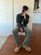 ASCLOスラブスリムブーツカットデニムパンツ