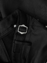 [unisex] サイドバックルレザーワイドパンツ