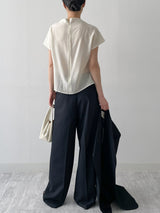 Pleated Mock Neck Cap Sleeve Blouse