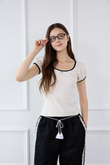 DOTTY RIBBON SHIRRING T-SHIRT