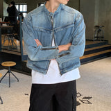 LMN LIT Henley neck cut denim jacket (2 colors)