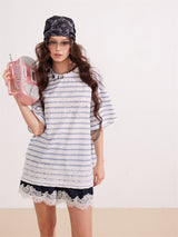Lace Stripe Mix Slim Fit T-Shirt