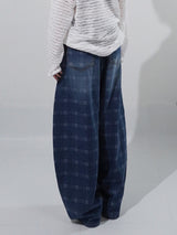(UNISEX) チェックワイドデニムパンツ