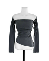 cardi shirring off-shoulder warmer + top set